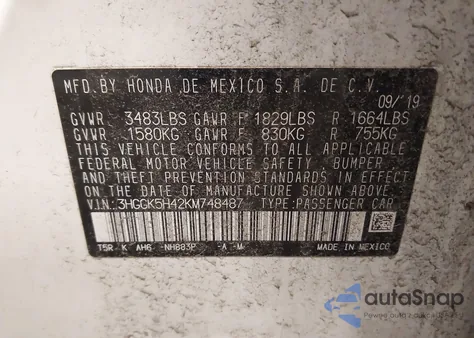 2019 Honda Fit Lx z USA, uszkodzony, nr VIN 3HGGK5H42KM748487